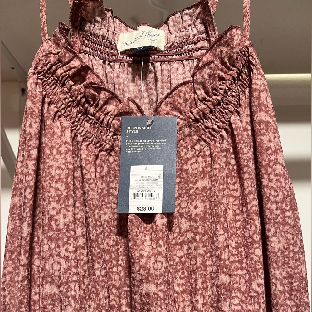Universal Thread Women’s Dress Tie Waist Midi A Line Dress Mauve Floral NWT - Picture 6 of 6